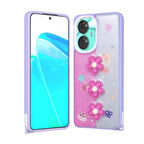 Realme C55 4G ile Uyumlu Kılıf Parlayan Sıvılı Simli Kabartma Figürlü Kapak