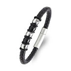   Orijinal Deri ve 316L Çelik Siyah Erkek Bileklik 31834B21D1  -  21 cm 