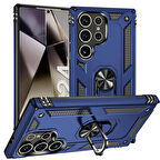 Samsung Galaxy S24 Ultra ile Uyumlu Kılıf Tam Koruma Yüzüklü Standlı Tank Gövdeli Telefon Kılıfı Kapak