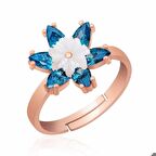 Gümüş Rose Mavi Lotus Çiçeği Yüzük