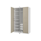 PAX gardırop, beyaz-aynalı cam-gri-bej, 150x60x236 cm