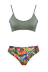 Yuvarlak Yaka Desenli Bikini Takım 