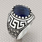 Lacivert Kesme Markazit Taşlı Şık Desenli 19 mm Erkek 925 İthal Gümüş Yüzük