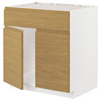 Eviye dolabı, VOXTORP meşe görünümlü, 80x60 cm, 2 kapaklı ve 1 ön panelli