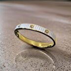 Beyaz Mine ve Taş Detaylı Altın Renk Antialerjik 316L Kadın Çelik Bileklik