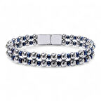  FM Çift Gümüş Ve Mavi Renk Hematit Çelik Bileklik 31832B20D3 