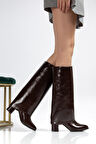 Wila Kahverengi Parlak Topuklu Tak Çıkar Çizme