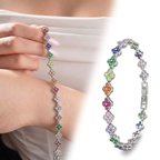 💎 Premium Parlak Gümüş Renk 8mm Çakra Taşlı Çiçek Model Kadın Bijuteri Bileklik 3183KBV6D5 (~18cm)