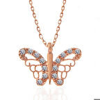 Gümüş Rose Kelebek Kadın Kolye