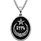 Gümüş Ay Yıldız İçerisi Göktürkçe Türk Yazılı Erkek Kolye