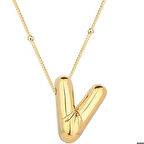 Gümüş Gold Balon V Harfi Kadın Kolye