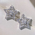 Yıldız Çivi Küpeler Işıltı Kübik Zirkonya Beyaz Altın Kaplama Partiler ve Sevgililer Günü Hediyeleri