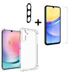 Samsung Galaxy A15 Uyumlu Kılıf Şeffaf Temperli Kırılmaz Cam Ekran ve Kamera Lens Koruyucu Seti