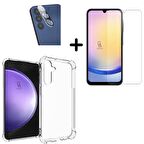 Samsung Galaxy A25 Uyumlu Kılıf Şeffaf Temperli Kırılmaz Cam Ekran ve Kamera Lens Koruyucu Seti