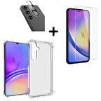 Samsung Galaxy A35 5G Uyumlu Kılıf Şeffaf Temperli Kırılmaz Cam Ekran ve Kamera Lens Koruyucu Seti