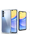 Samsung Galaxy A15 Uyumlu Köşe Dolgulu Anti Shock Telefon Kılıfı ve Kırılmaz Cam Ekran Koruyucu