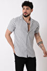 Apaç Yaka Çizgili Ottoman Kısa Kol Gömlek JL_40364