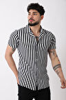 Apaç Yaka Çizgili Ottoman Kısa Kol Gömlek JL_40364