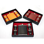 Paslanmaz Çelik 4 Shot Bardaklı Derili Matara Seti 