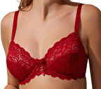 1050 Kadın Balenli Dantelli Toparlayıcı Sütyen - Bordo - 95C