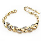 Gold Renk Yaprak Desenli Çelik Bileklik - Zirkon Taşlı, Ayarlanabilir Zincir, Şık ve Zarif Tasarım
