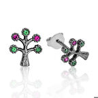 Gümüş Hayat Ağacı Çivili Küpe