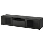 Tv sehpası, venge-siyah-kahverengi-şeffaf cam, 180x42x39 cm, LAPPVIKEN/SINDVIK, fren raylı