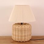 %100 El Yapımı Bohem Doğal Rafya Hasır Rustik Bambu Püsküllü Siyah Kol Masa Lambası Avize 30x50cm