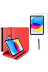 Apple iPad A16 11.nesil (A3354-A3355) Dönebilen Tablet Kılıfı + Ekran Koruyucu + Tablet Kalemi