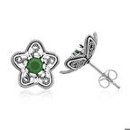 Gümüş Telkari Yeşil Nilüfer Çiçeği Çivili Küpe