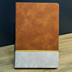 Altın Şeritli Taba Rengi Deri Not Defteri