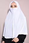 Peçeli Hijab Standart Beden Beyaz - Beyaz