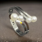 Gümüş Renk Minimal Tasarım ve Zirkon Taşlar 316L İnci Detay Zarif Modern ve Şık Kadın Çelik Bileklik