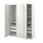 PAX gardırop, beyaz-parlak cila-beyaz aynalı cam, 150x60x201 cm