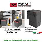Almital Mobilya METALİ Kapağa Monte Çöp Kutusu Antrasit 20 Litre 