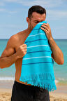 Peştemal Plaj Havlusu &#37;100 Pamuklu 70x150 Cm  Turkuaz Waves