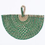 Japandi Bambu ve Deniz Sazı Hasır Doğal Yeşil Bej Renk Yelpaze Bohem Duvar Dekoru  50x35cm