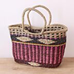 El Yapımı Bohem Yaz Plaj Deniz Sazı Hasır Çanta, Pembe-Bej-Siyah Kadın Omuz Çantası 50x20x30x47cm