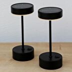 Metal Güneş Enerjili Solar Lamba Siyah Masa Üstü Lambası Şarj Soketli Lamba 2li 26x11cm