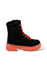 Kız Çocuk Fermuarlı Kürklü Bot SİYAH - TURUNCU