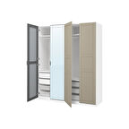PAX gardırop, beyaz-aynalı cam-gri-bej, 200x66x236 cm
