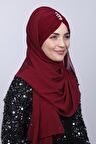 Taşlı Büzgülü Bağlamalı Şal Bordo - Bordo