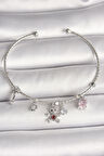 Pirinç Gümüş Renk Sallantı Zirkon Taşlı  Charm Kadın Bileklik
