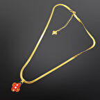Kırmızı Yonca Figürlü Gold Renk Antialerjik 316L Çelik Kolye - Şık ve Zarif Tasarım