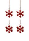 Kırmızı Askılı Ahşap 4'lü Kar Tanesi 6 cm