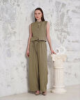 Broşlu yelek pantolon takım haki s255821