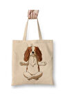 Yoga Cavalier King Charles Spaniel Dog Köpek Beyaz Bez Çanta Uzun Saplı Alışveriş Çantası