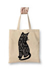 Kedi Cats Womens Beyaz Bez Çanta Uzun Saplı Alışveriş Çantası Plaj Çantası