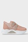 Kız Çocuk Yüksek Taban Taşlı Simli Cırtlı Spor Ayakkabı PUDRA