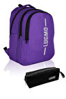 Okul Çantası + Kalemlik  Su Geçirmez Ortaokul Çantası Lise Çantası Yıkanabilir Mor